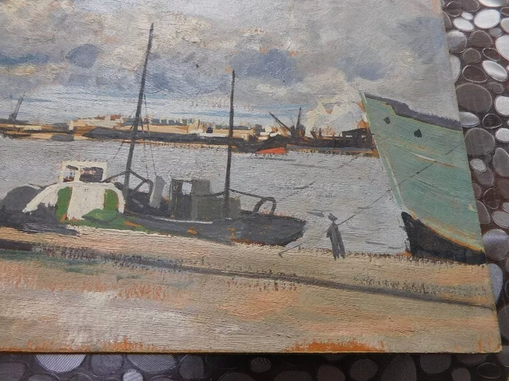 Superbe Tableau Peinture – Port, Huile sur Panneau d'Isorel, signé Durand Henriot - Ethic Atelier