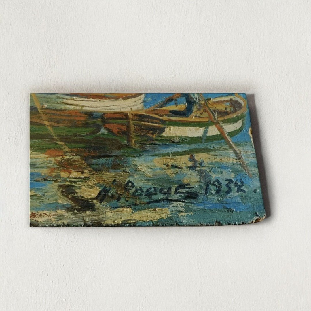 Superbe Tableau Peinture Sans Encadrement - Bateaux avec Sète - H. Roque - 1932 - Ethic Atelier
