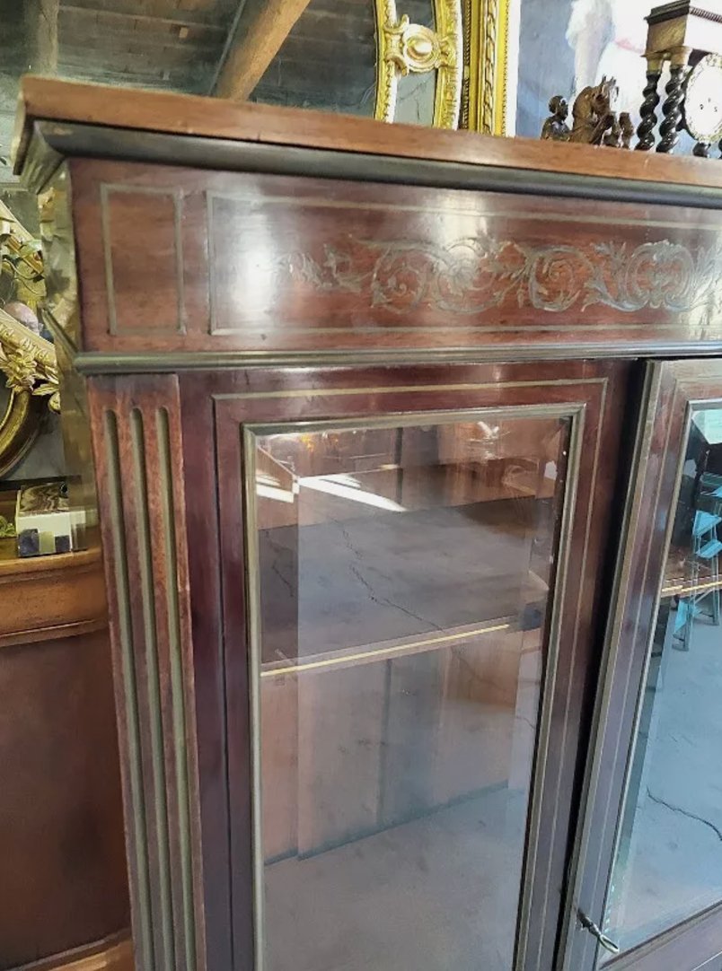 Superbe Vitrine Bibliothèque Napoléon III en Acajou et Marqueterie de Laiton - XIXe Siècle - Ethic Atelier