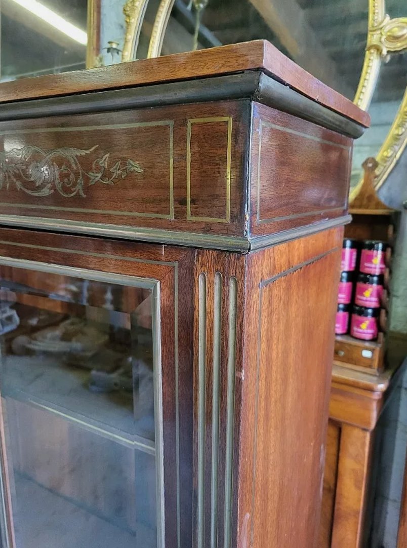 Superbe Vitrine Bibliothèque Napoléon III en Acajou et Marqueterie de Laiton - XIXe Siècle - Ethic Atelier