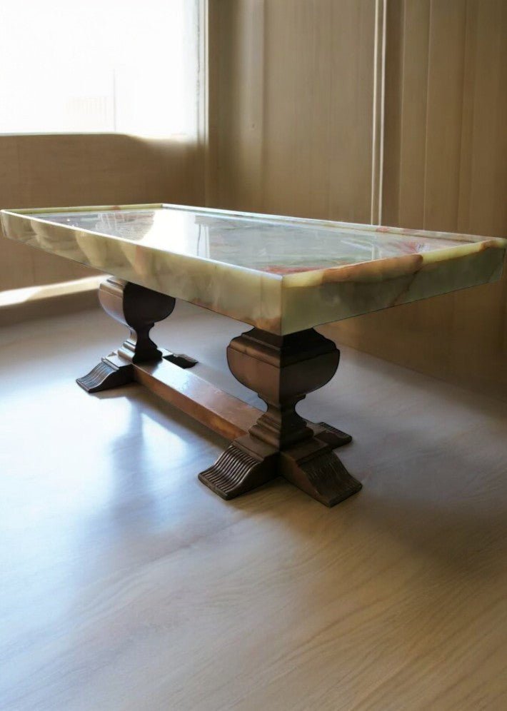 Table Basse Art Déco en Onyx et Noyer - Ethic Atelier