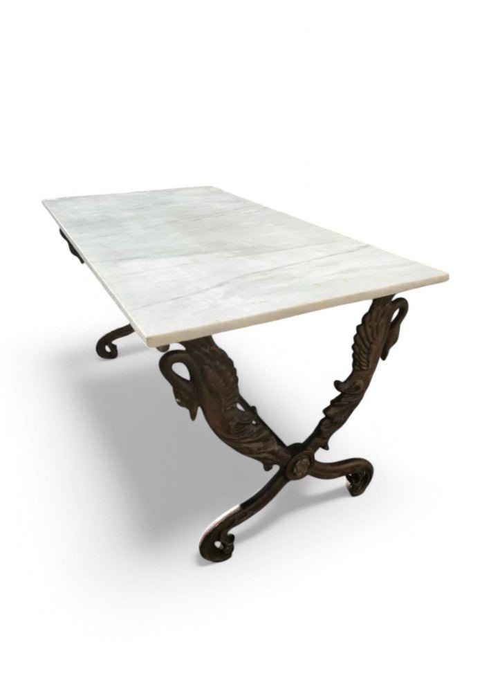 Table basse cols de cygnes fonte et marbre - Ethic Atelier
