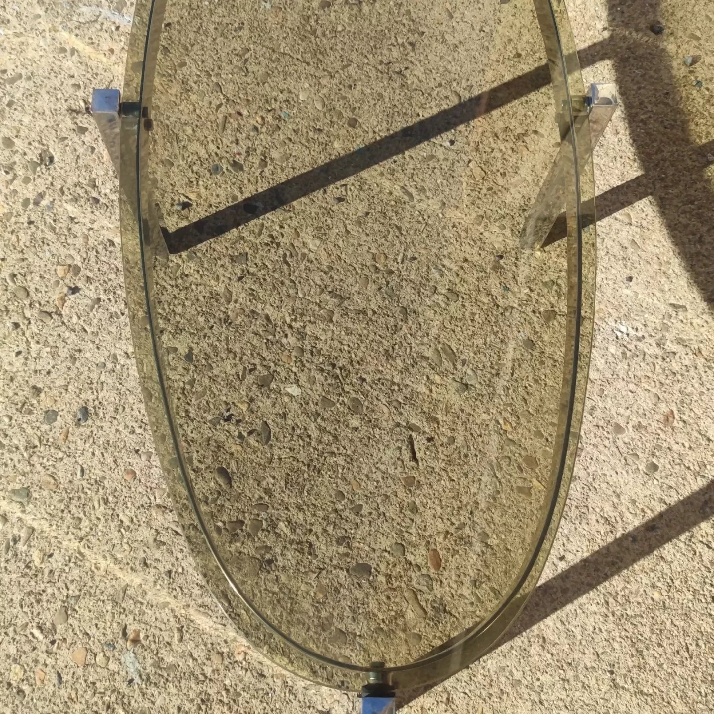 Table Basse Elliptique Vintage en Acier Chromé et Verre Fumé - Années 70 - Ethic Atelier