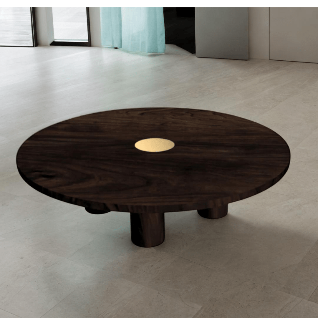 Table basse ronde en bois massif et laiton Oeil - Création artisanale sur commande - Ethic Atelier