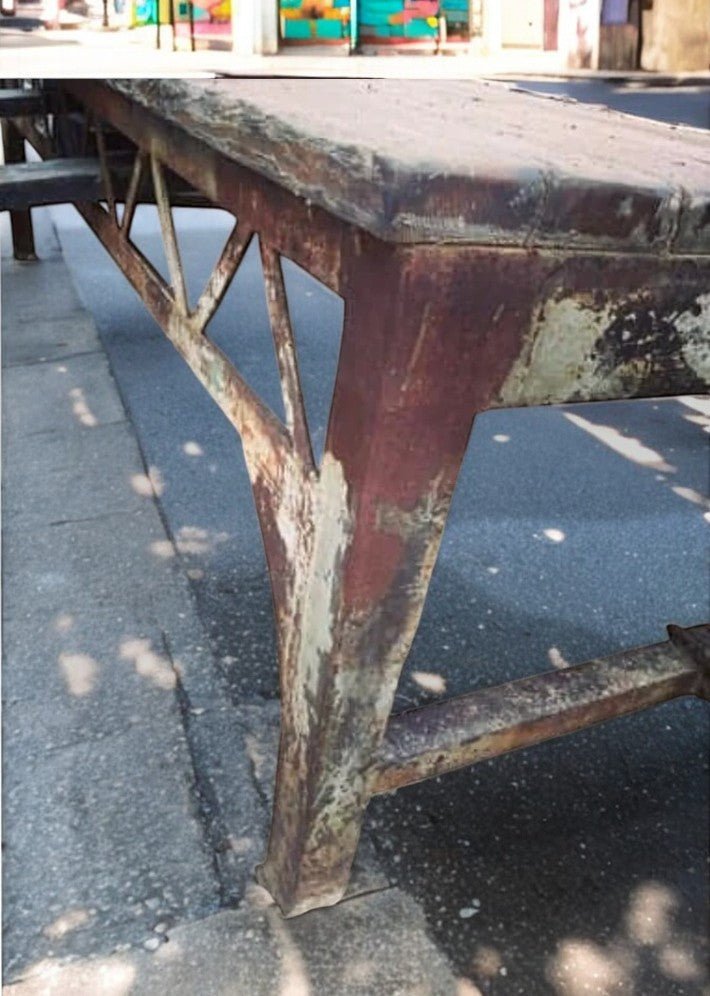 Table Établi en Acier et Bois – Vers 1900 - Ethic Atelier