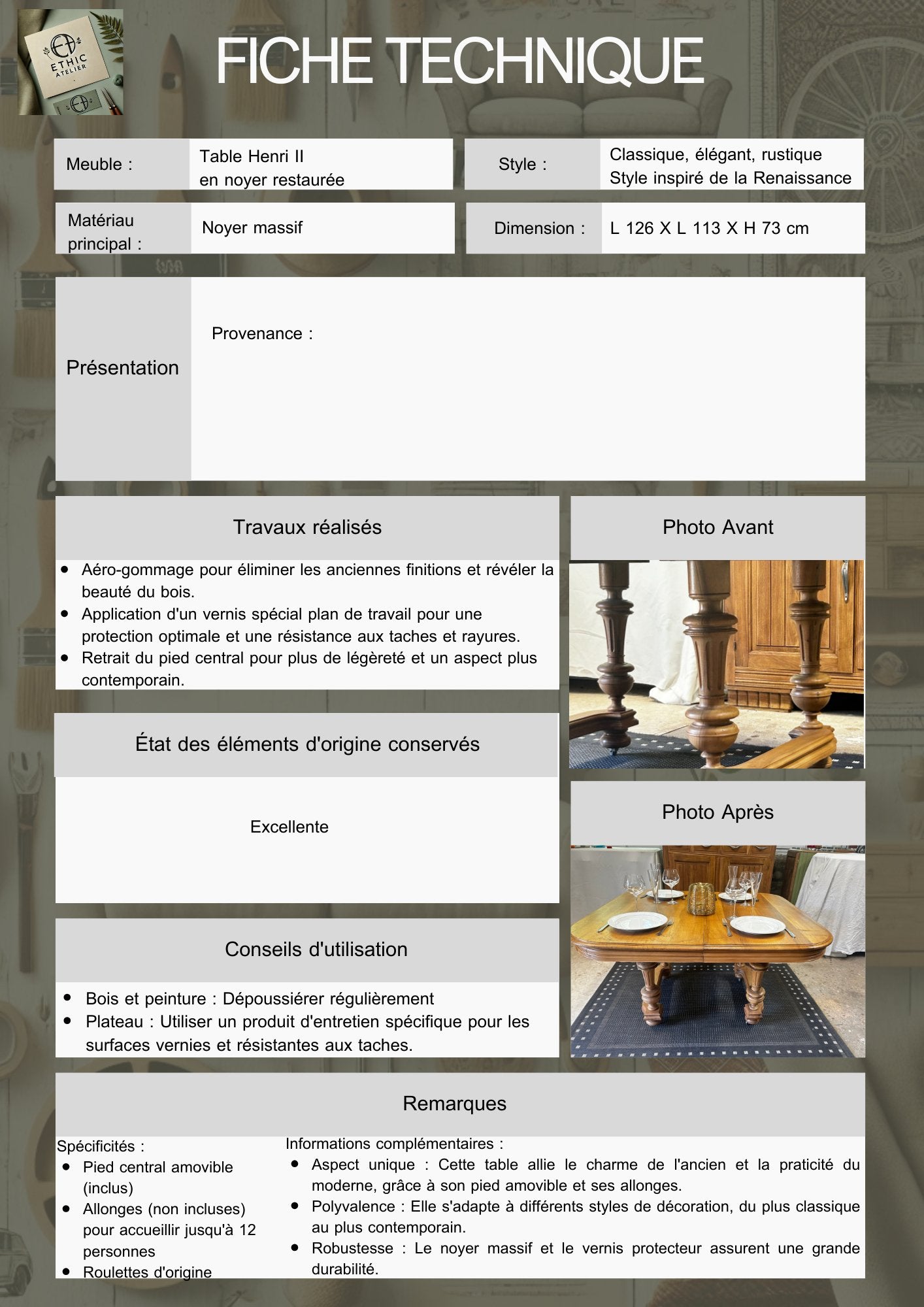 Table Henri II en noyer - Rénovée - Ethic Atelier