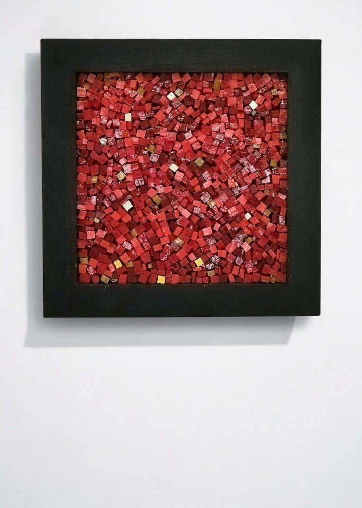 Tableau Mosaïque Pixel rouge et or - Création artisanale - Ethic Atelier