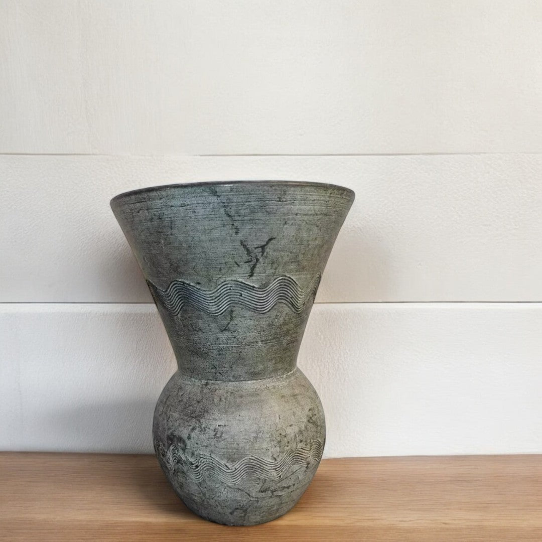 Superbe Vase en Terre Brune 1970 - Sculpture Originale