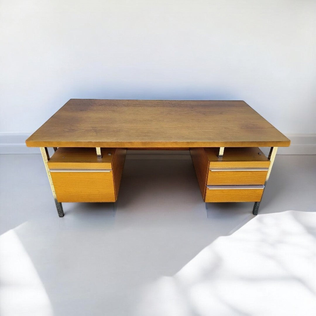 Magnifique Bureau Vintage 1970 à Double Caisson