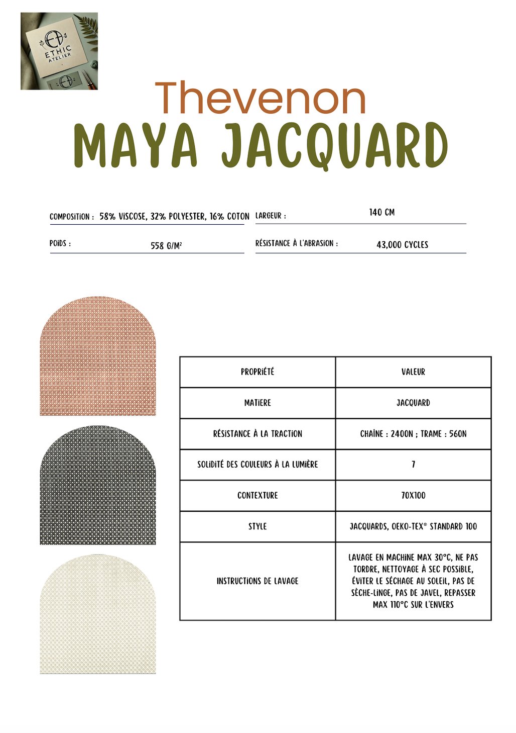 Tissu d'Ameublement Design en Jacquard Maya - Ethic Atelier