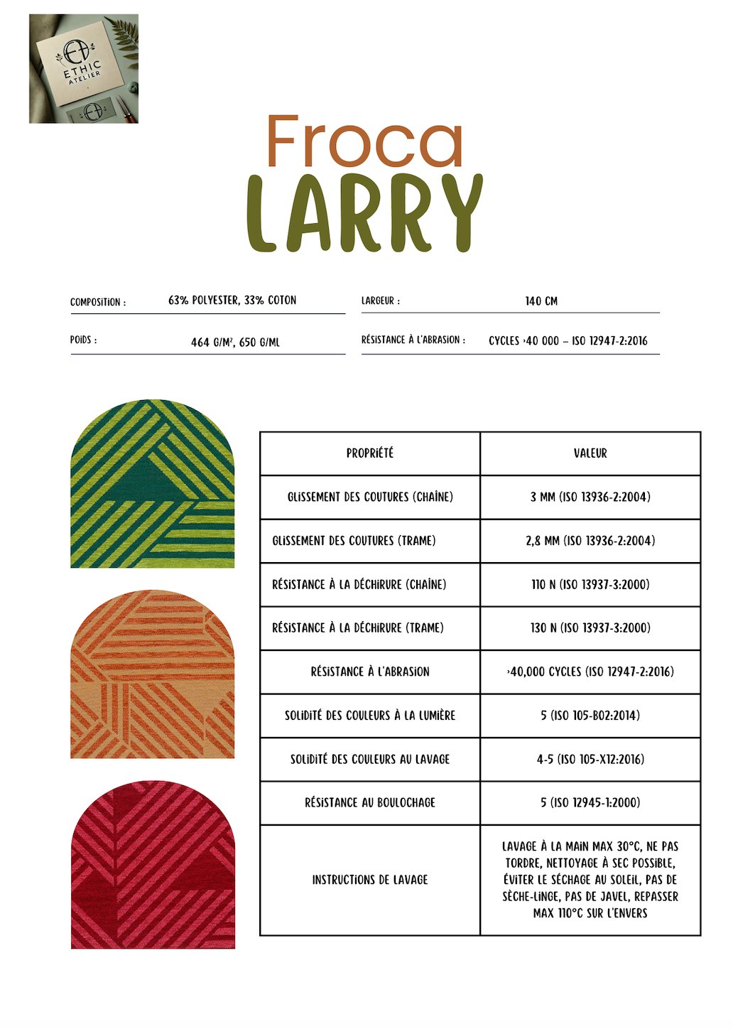 Tissu d'ameublement d'exception forme géométrique Larry - Ethic Atelier