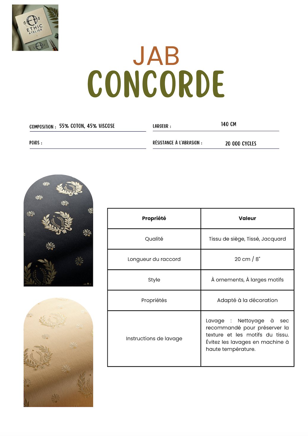 Tissu Luxe et Tradition Concorde - Ethic Atelier