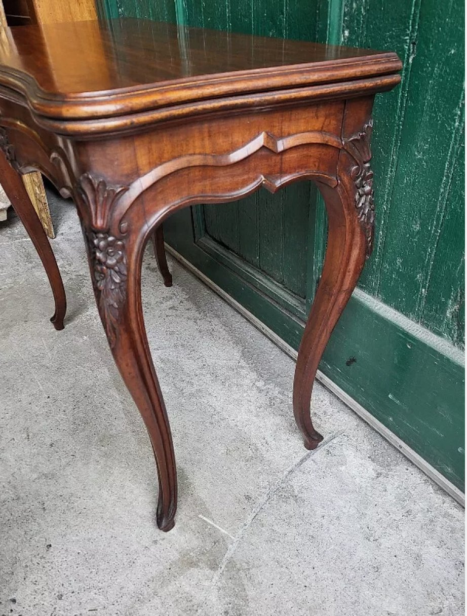 Très Belle Table à Jeux en Acajou - XIXe siècle - Décor de Fleurs avec Tapis Bleu - Ethic Atelier