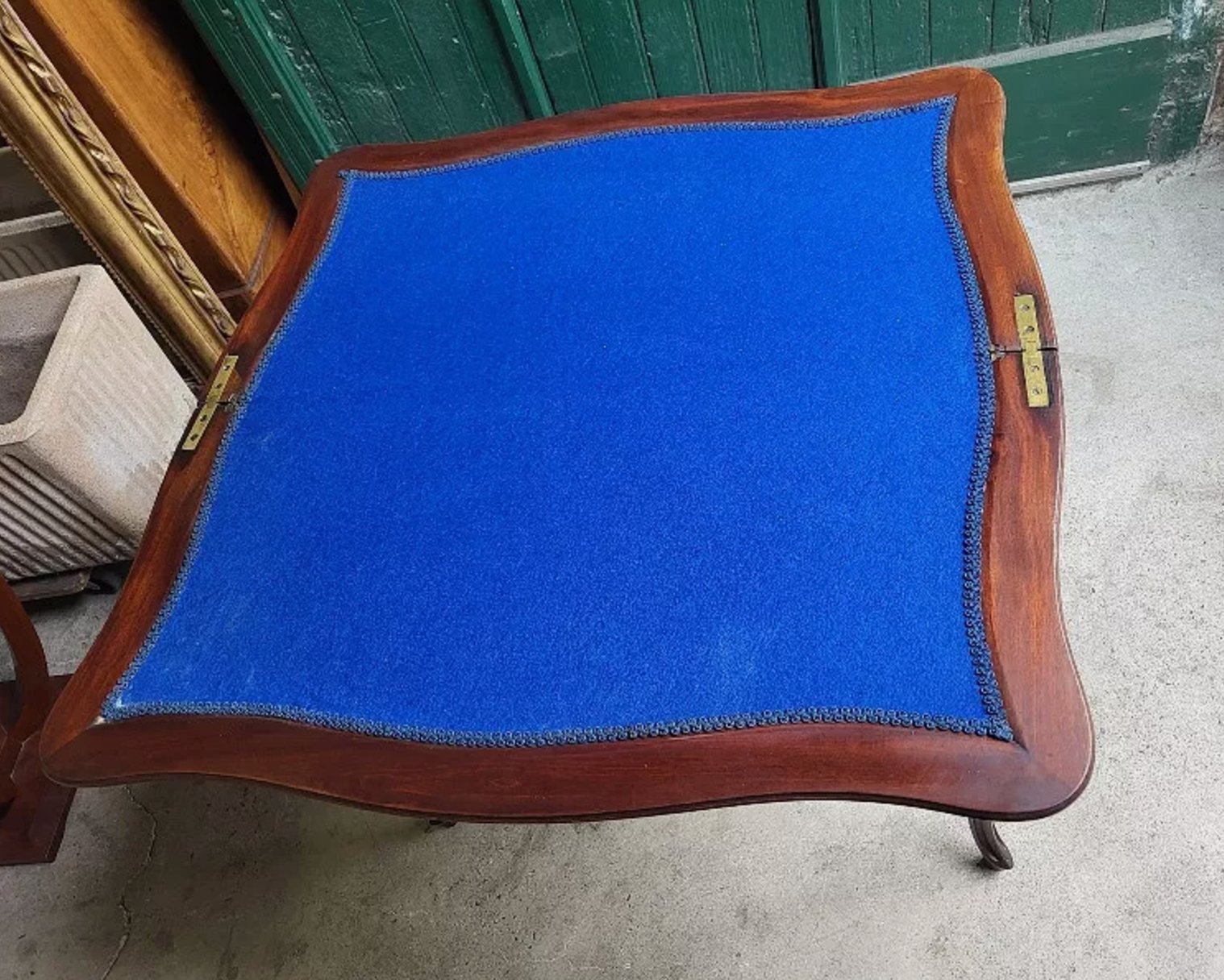 Très Belle Table à Jeux en Acajou - XIXe siècle - Décor de Fleurs avec Tapis Bleu - Ethic Atelier