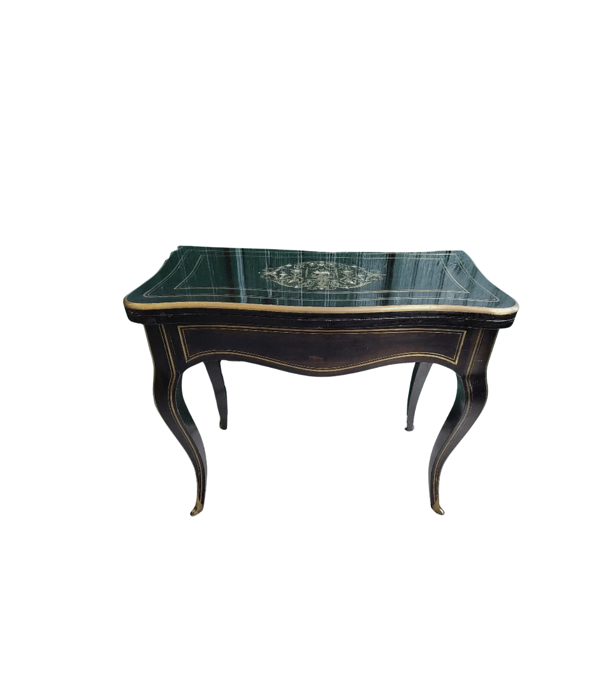 Très Belle Table à Jeux Napoléon III - Laque Noire, Incrustations de Nacre et Fil de Laiton - Ethic Atelier