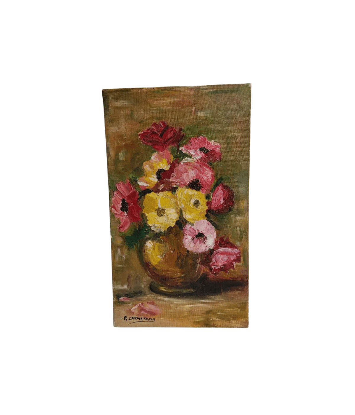 Très Joli Tableau Peinture - Huile sur Toile - Bouquet de Fleurs dans un Vase - Signé R. Carmatans - Ethic Atelier