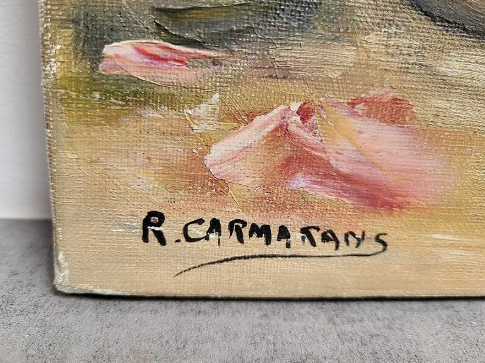 Très Joli Tableau Peinture - Huile sur Toile - Bouquet de Fleurs dans un Vase - Signé R. Carmatans - Ethic Atelier