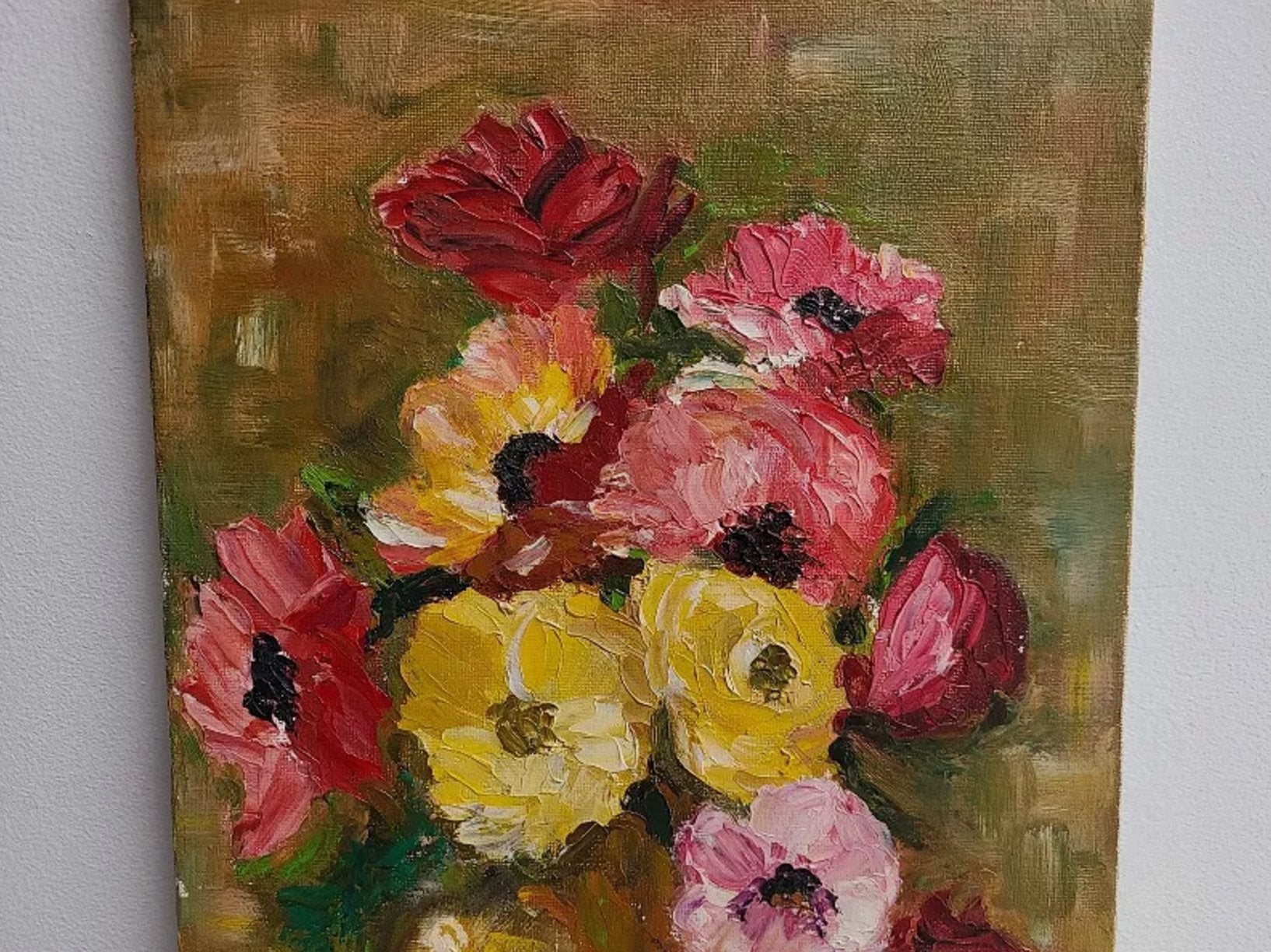 Très Joli Tableau Peinture - Huile sur Toile - Bouquet de Fleurs dans un Vase - Signé R. Carmatans - Ethic Atelier