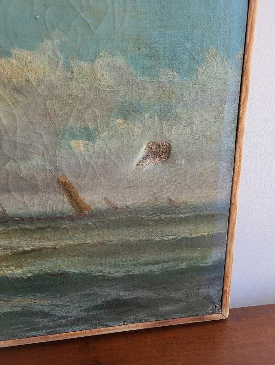 Très Joli Tableau Peinture - Huile sur Toile - "Marine du XIXème siècle" - Signé Govihaz - Ethic Atelier