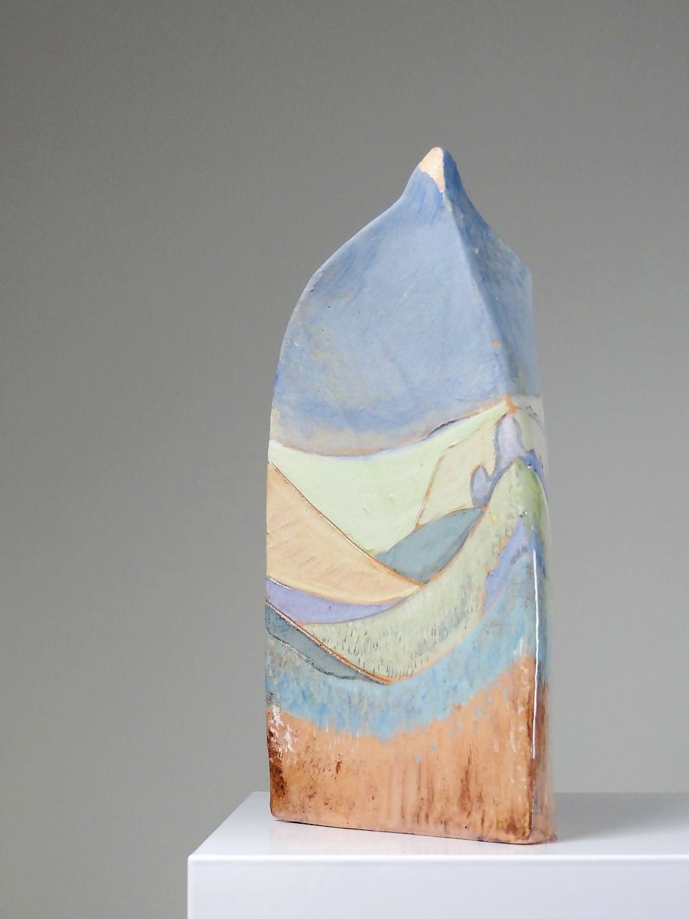 Vase terre cuite vernissée décor pastoral artisanat vintage L.Mounal - Ethic Atelier
