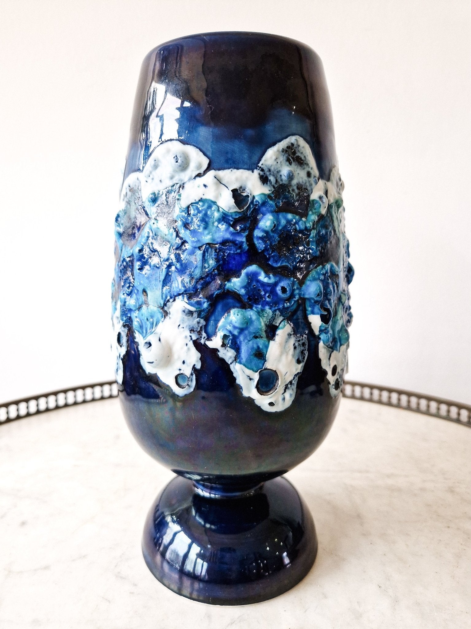 Vase Vallauris en céramique bleue Écume de mer vintage - Ethic Atelier