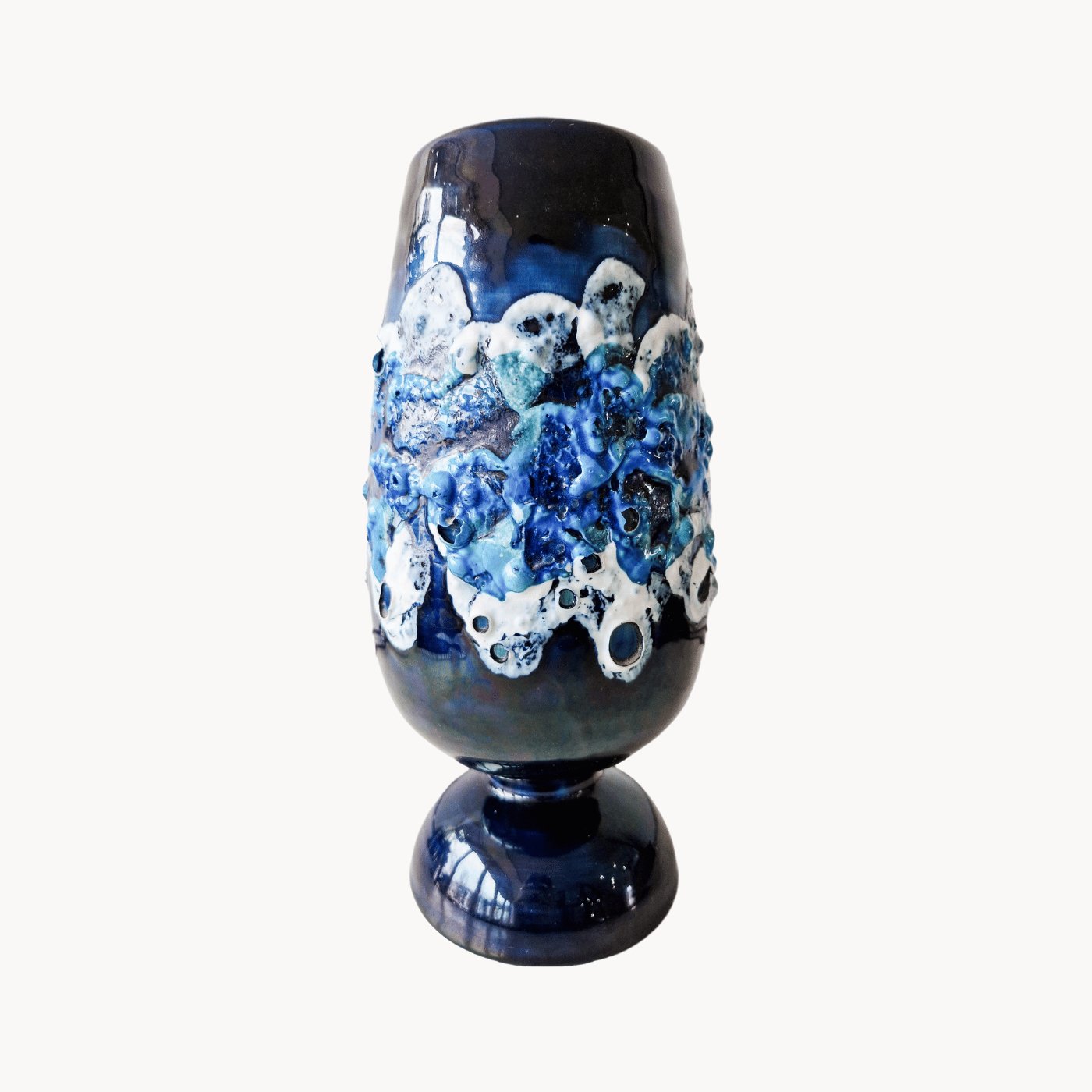 Vase Vallauris en céramique bleue Écume de mer vintage - Ethic Atelier