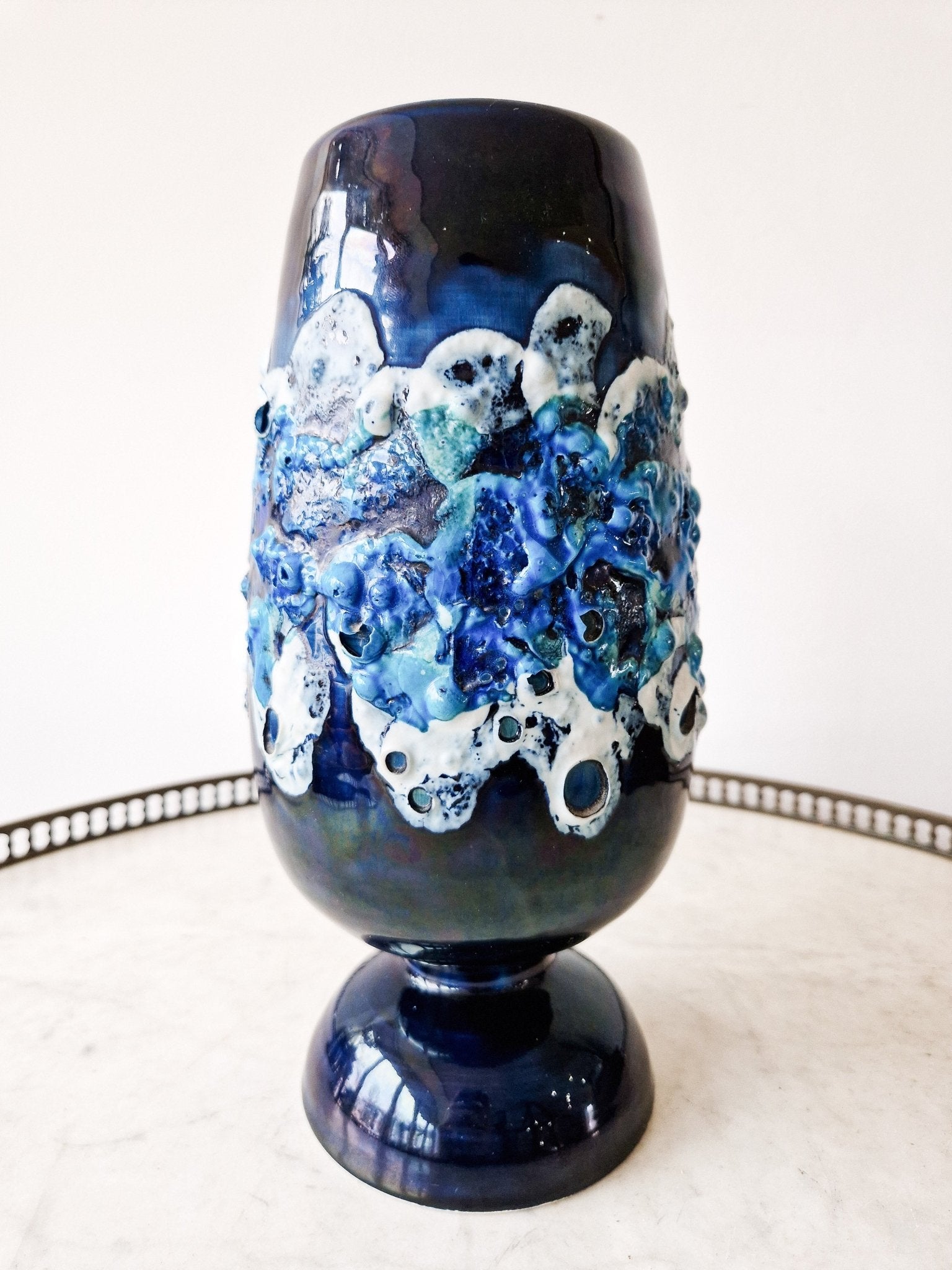 Vase Vallauris en céramique bleue Écume de mer vintage - Ethic Atelier