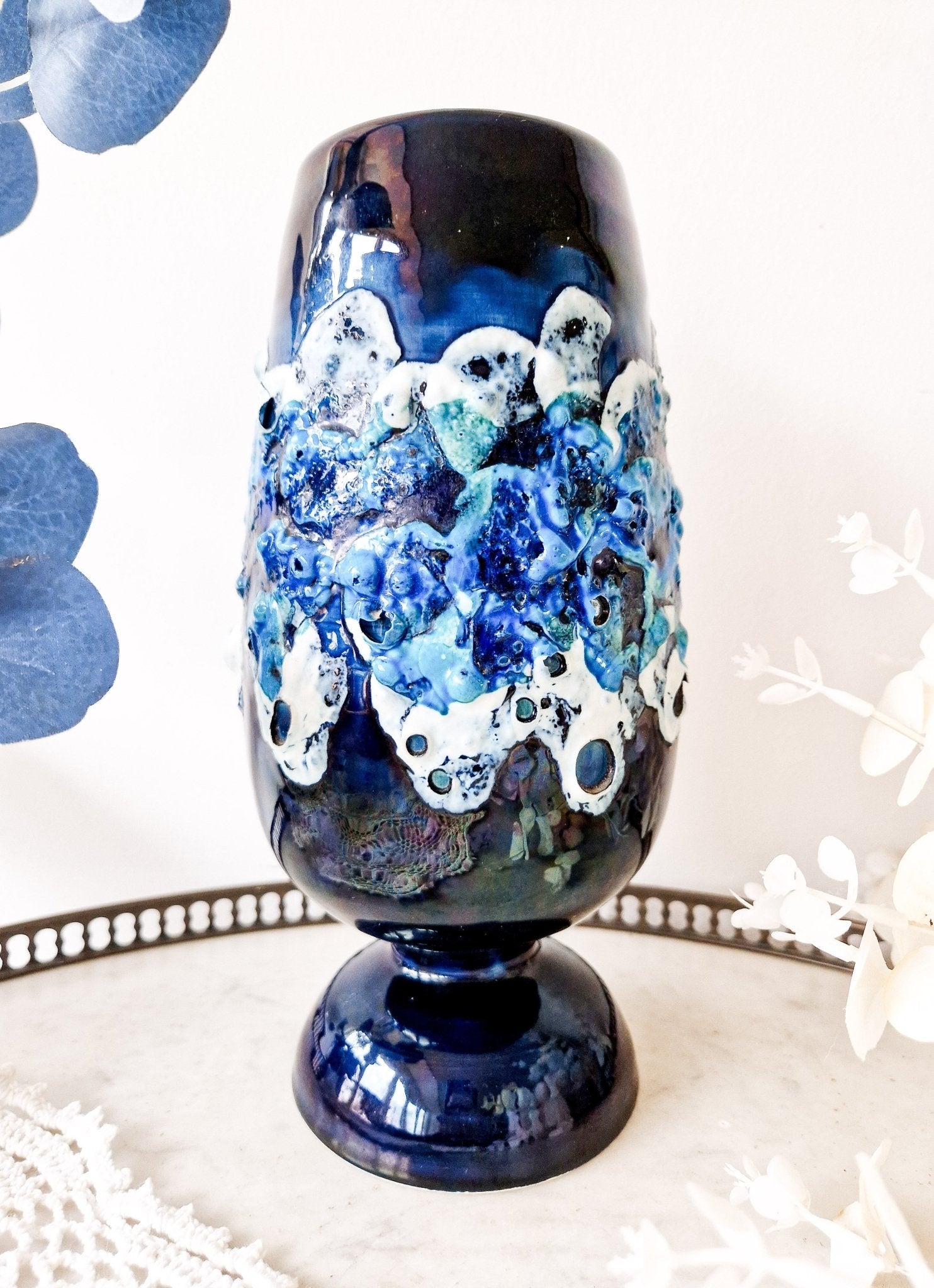 Vase Vallauris en céramique bleue Écume de mer vintage - Ethic Atelier