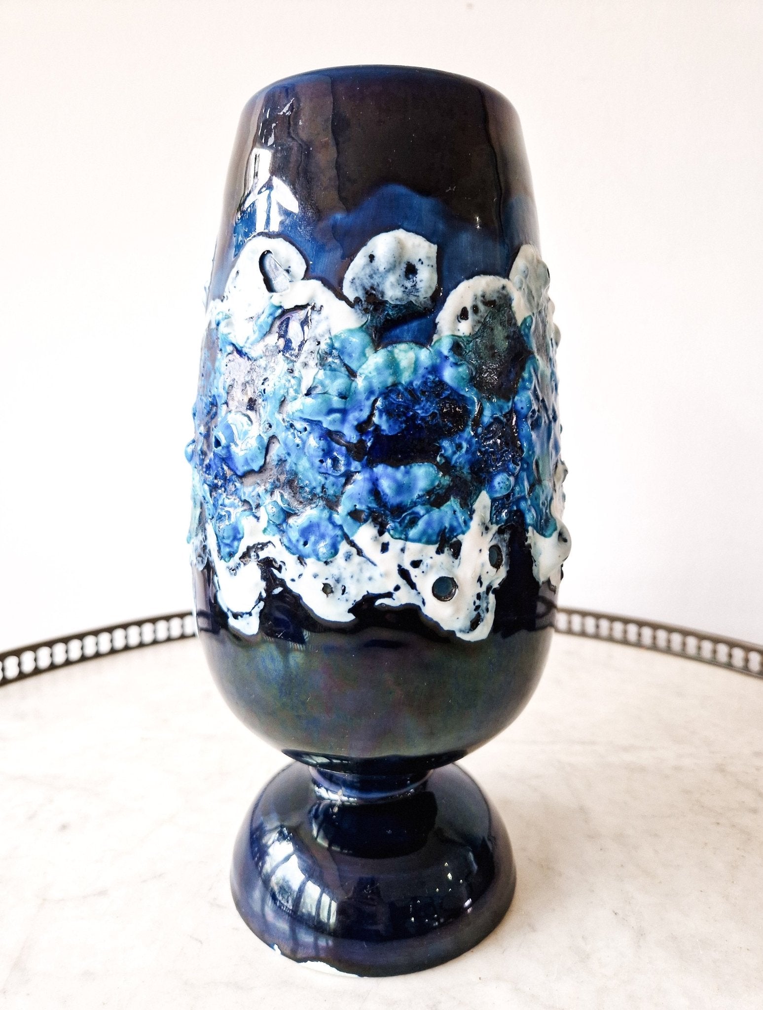 Vase Vallauris en céramique bleue Écume de mer vintage - Ethic Atelier